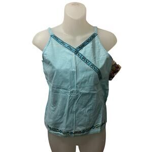 Vintage Jordache Girls poplin v-neck tank Sleeveless Embroidered Aqua 14/16